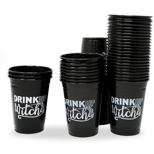 4E's Novelty Drink Up Witches Plastic Cups for Halloween 50 Pack 16 oz Disposable Halloween Plastic Cups Bulk for Hot & Cold Drinks, Witch Party Supplies
