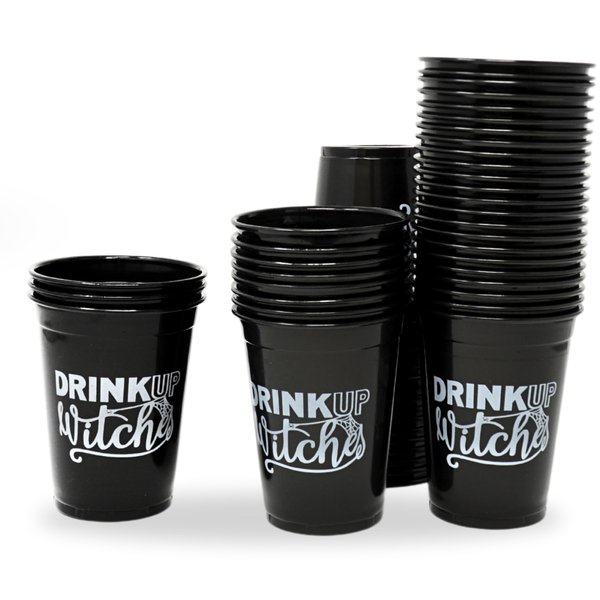 4E's Novelty Drink Up Witches Plastic Cups for Halloween 50 Pack 16 oz Disposable Halloween Plastic Cups Bulk for Hot & Cold Drinks, Witch Party Supplies