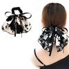 AsggBah 2pcs Premium Hair Bow Accessories: Long-tail Elastics for Girls and Women in Black and White, Hair Tie Scarves