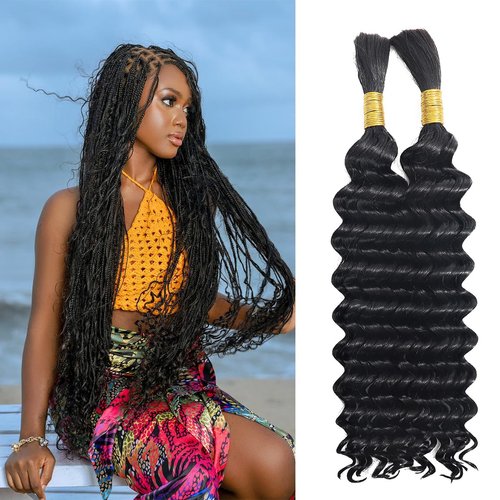 Beauty Youth Bulk Human Braiding Hair 13A Curly Human Hair Bundles for Black Women, 20 inch, 100g, Deep Wave, No Weft, Boho Braids, 100% Unprocessed Brazilian Virgin Human Hair Extensions