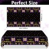 QUERICKY 4 Pack Black and Purple Happy Birthday Tablecloths, 51x87'' Plastic Disposable Rectangle Purple Gold Birthday Party Table Covers for Women Girls Birthday Party Decorations Supplies