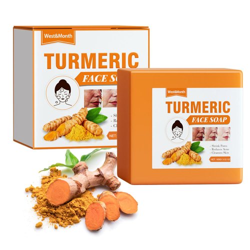 Turmeric Soap Bar for Face & Body, Dark Spot Remover Tumeric Soap, Turmeric Face Wash Soap Deep Cleansing, Reduces Acne, Smooth & Cleanses Skin, Natural Turmeric Soap for All Skin Type