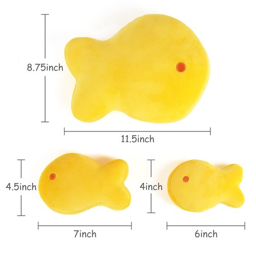 BenBen Goldfish Plush Toys, Set of 3, Goldfish Cracker Plushies, 11.5”, 7” and 6” Cute Gold Fish Stuffed Animal, Kawaii Food Plush, Fun Decorative Pillows for Room Décor