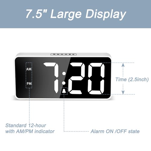 Welgo 7.5 Inches Huge Digital Alarm Clock for Seniors & Visually Impaired, Easy Set, USB Charging Port, 0-100% Dimmer, Snooze, Adjustable Volume, Outlet Powered for Bedroom