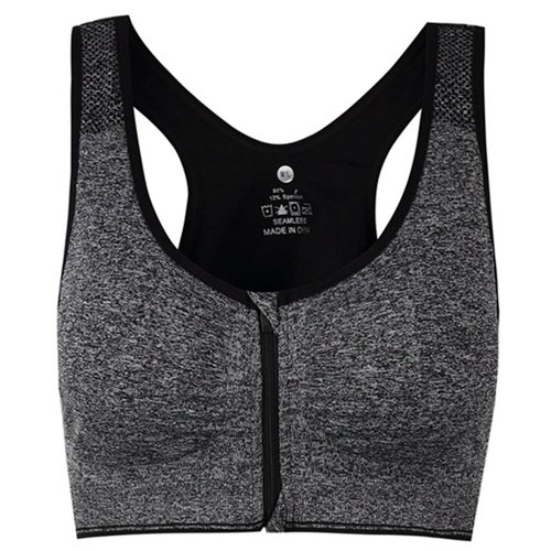 ohlyah Women's Zipper Front Closure Sports Bra Racerback Yoga Bras (XXL 40C 40D 42B 42C, Grey)
