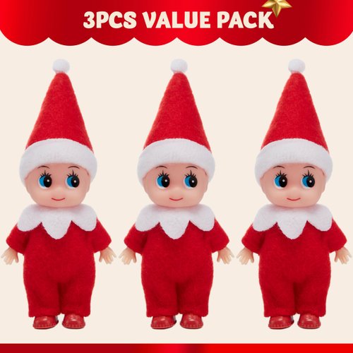 JOYIN 3PCS Christmas Red Tiny Elf Doll Soft Plush Toy Doll for Christmas Decor, Xmas Gift, Xmas Elf Doll Clothing Elf Doll