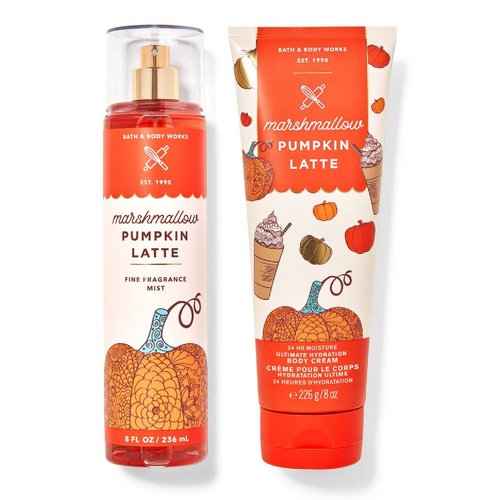 Bath and Body Works - Marshmallow Pumpkin Latte - Ultra Shea Body Cream and Fine Fragrance Mist -8 Oz