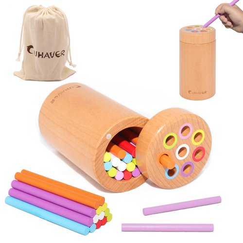 CUHAVER Montessori Toys for 1 Year Old, Sensory Toys for Toddlers Age 1 2 3, Wooden Learning Color Sorting Toys, Sensory Training with Color Sorting Sticks, Birthday for Boys Girls