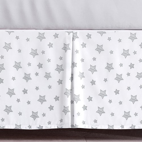 Crib Skirt Boy Girl Pleated Dust Ruffle Machine Washable, 14" Drop, Toddler Crib Bed Skirt White with Grey Star, Microfiber Nursery Standard Crib Bedding Skirt