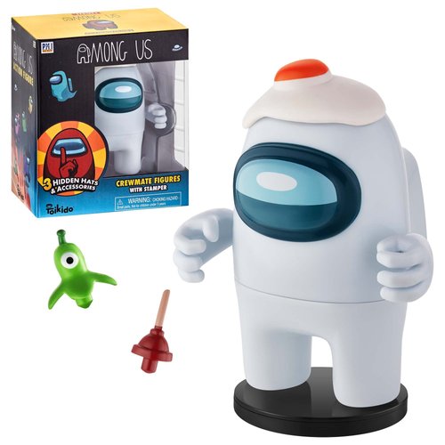 P.M.I. Among Us Crewmate Figure with Stamper | 4.5-Inch-Tall Among Us Toy + 3 Hidden Accessories| Among Us Party Favors and Playable Collectibles | Crewmate in The Egg Hat