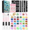 Temporary Glitter Tattoo Kit for Kids makeup,30 Body Glitter,3 Glitter Glue,5 Sheets Tattoos Stencil,5 Pcs Makeup Brush,6 Fluorescent Powder,Rhinestone Stickers,Holiday,Party,Nail Art