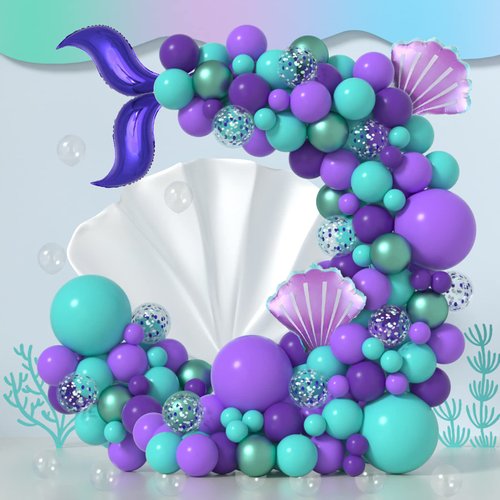 Janinus Mermaid Balloon Arch Kit Mermaid Party Decorations Mermaid Tail Balloons Purple And Teal Confetti Balloons Mermaid Under The Sea Balloons For Mermaid Baby Shower Birthday Party Supplies