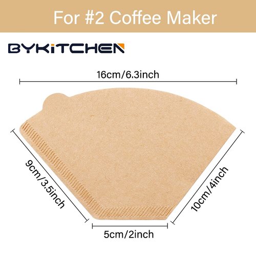 BYKITCHEN Cone Coffee Filters, Set of 200, Size 2 Coffee Filters Cone Paper, Natural Unbleached Paper Filters for Pour Over Coffee Dripper and Coffee Maker (Natural Brown)