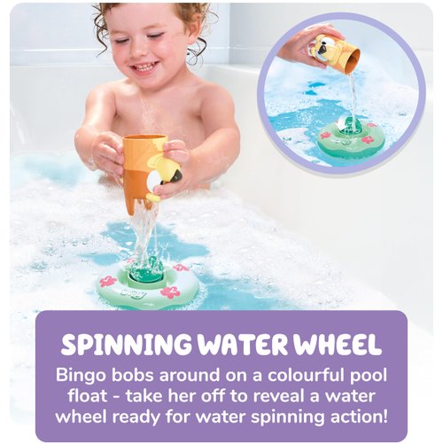 Tomy Toomies Bingo Bath Toys with Pourer and Float with Water Wheel – Sensory Water Toys – Officially Licensed Bluey Toys – Bath Toys for Babies + 18 Months, E73636