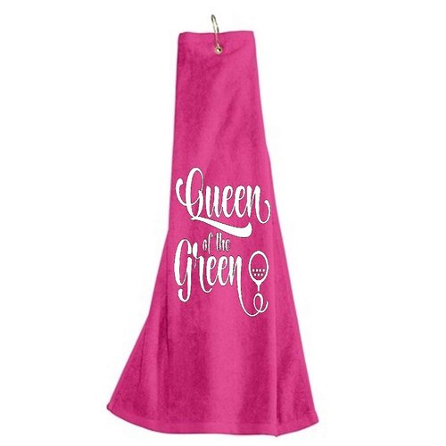Queen of The Green Girl Woman Tri-fold Golf Towel with Grommet & Hook Club Ball Tee Golfing Gift Birthday Variety Colors Towels Vinyl