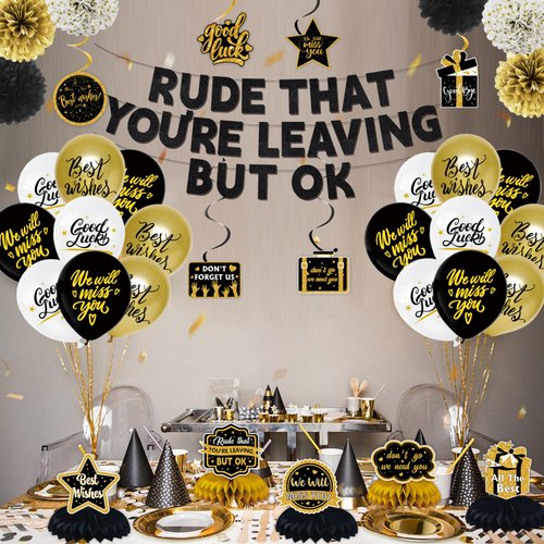 KMCCUMBER Farewell Decorations Party, We Will Miss You Decorations Include Banner Hanging Swirls Balloons Honeycomb Centerpieces Sash, Going Away Party Decorations