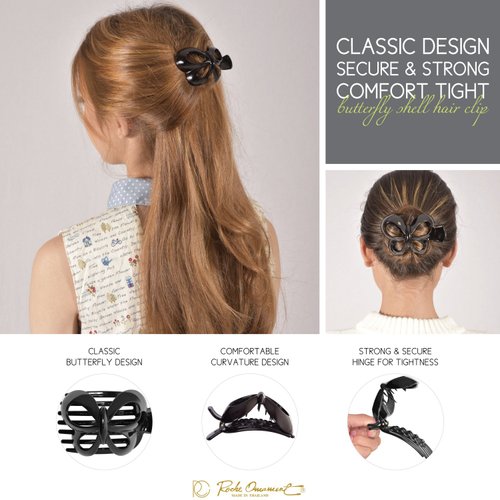 RC ROCHE ORNAMENT 6 Pcs Womens Hair Butterfly Cute Design Grip Side Slide Wide Teeth Strong Hold Durable Stylish Girls Fashion Accessory Premium Claw Clamp Jaw Clip, Medium Black