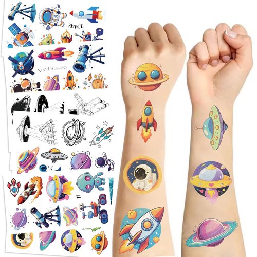 Y 10 Sheet Space Planet Temporary Tattoo Stickers Children Makeup Festival Carnival Birthday Party Fake Body Tattoos for Astronaut Outer Space Theme Face Tattoos Body Tattoos