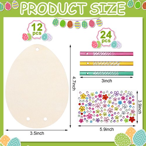 Wenqik 12 Sets Easter Wind Chimes Craft for Kids DIY Coloring Wooden Easter Craft Kits Paintable Unfinished Egg Hanging Ornament Crafts for Girls Boys Spring Party School Decor