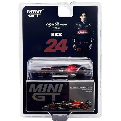1:64 Diecast Model Car Compatible with Mini GT Alfa Romeo C43#24 Zhou Guanyu 2023 F1 2023 Australian GP Limited Edition MGT00728
