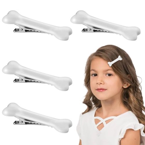 AEGYPIUS 4 Pcs Dog Bone Hair Clips, White Hair Pins for Women Girls, Halloween Party Accessories, Cute Hair Clips for Cosplay Costume Party