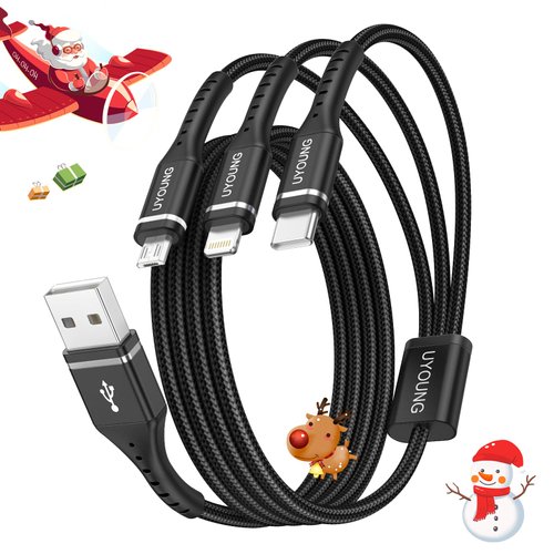 2 Pack 4 FT Multi Charging Cable Multiple USB 3 in 1 Charger Cable Universal Nylon Braided Fast Charge Cord with Type-C/Lightning/Micro USB Port Connectors for Cell Phone/iPhone/Tablet and More