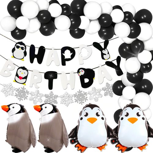 26PCS Penguin Birthday Balloons Winter Birthday Decoration Penguin Birthday Party Decoration Balloons Snowflake Balloons for Winter Birthday