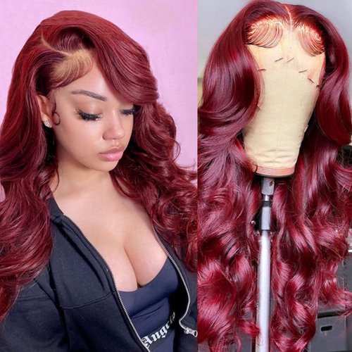MISSJAY Burgundy Lace Front Wigs Human Hair 13x4 Hd Lace Front Wigs Human Hair Wine Red 24 Inch Body Wave Lace Front Wigs Human Hair 180 Density Glueless HD Lace Frontal Wigs Human Hair