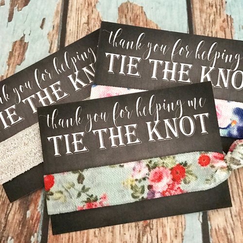 Set of 5 Thank You for helping me TIE THE KNOT Favors | Hair Tie Favors | Assorted Print & Shimmers
