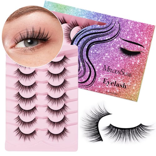MelodySusie Natural Eyelashes 7 Pairs Doll Look Strip Lashes Wispy 13mm Short Mink Lashes Pack, No Lash Glue Included (N10)
