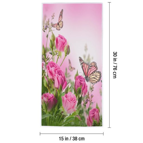 Vhcawsu Roses Butterfly Hand Towel Spring Floral Theme Towels Soft Bathroom Hair Drying Towels Highly Absorbent Bath Towel for Spa Gym Sport 16" X 30"
