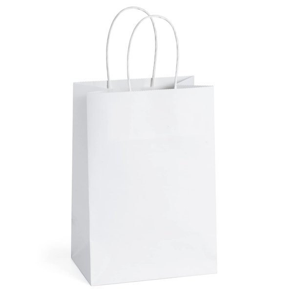 BagDream Small Paper Gift Bags 50Pcs 5.25x3x8 Inches Kraft Paper Bags Party Favor Bags Shopping Bags Kraft Bags White Paper Gift Bags with Handles Bulk
