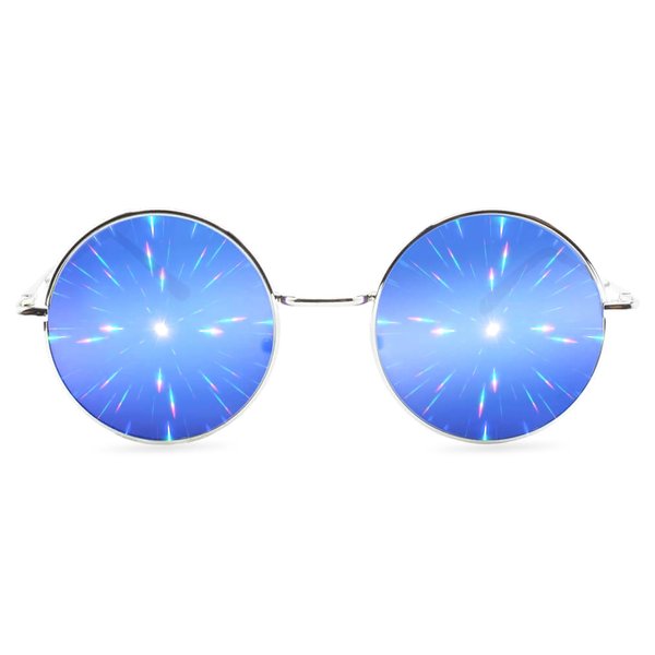 GloFX Diffraction Glasses | Hippie Style Metal Frames with Blue Mirror Lens | 3D Prism Rainbow Effect | Great Edm, Concert, Party, Music Festival and Rave Accessory