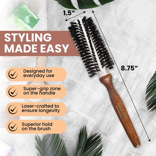 Since 1869 Hand Made In Germany Professional Series Boar Bristle Round Brush - Add Volume, Help Fight Frizz - Super-Grip Handle for Easy Styling - Eco-Sour (Small)