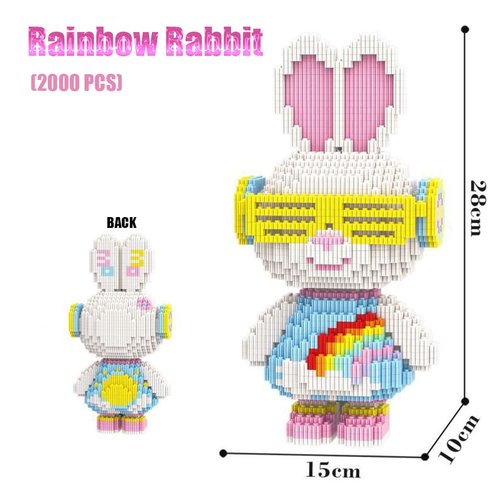 HONLANCH Animal Rainbow Rabbit Micro Building Blocks Set（2000PCS 28cm High Series） Gift for Adults and Kids