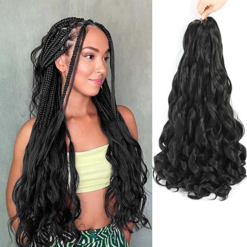 French Curly Braiding Hair 8 Packs Loose Wavy Braiding Hair Pre Stretched Bouncy Synthetic French Curl Braiding Hair Extensions for Women (1B, 18 Inch)