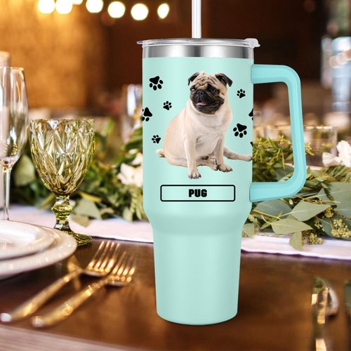 Pug Gift for Dog Owner,40oz Pug Tumbler with Handle Insulated Reusable Stainless Steel Travel Water Bottle (Color 2)