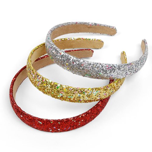 Glitter Headbands for Girls Women Non Slip Girls Headband, Sparkle Kids Headbands Cute Alice Head Band for Girl’s Hair, Girls Women Hair Accessories for Birthday Party Favors, Silver Red Gold Headband
