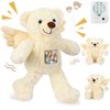 Leyndo Angel Remembrance Bear Plush Stuffed Animal with Recorder 12 Inch Voice Recording Dolls with a Picture Frame Memorial Toy for Family Baby Shower Birthday Party Gifts(Cream)