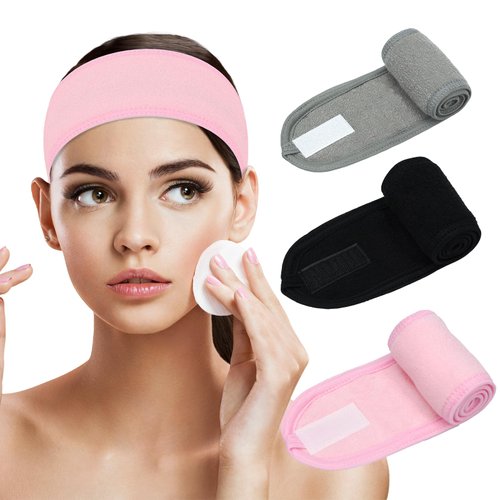 Mevodeata Adjustable Terry Cloth Facial Spa Headband for Women - Perfect Hair Band for Washing Face, Shower, Facial Mask, and Skincare - Non-Slip, Stretchable, 3 Pack - Ideal for Makeup and Hair Wrap