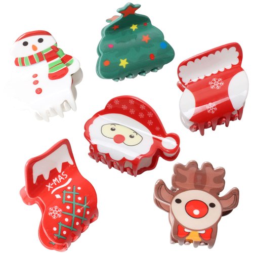 6PK Christmas Hair Accessories for Girls Women Christmas Hair Claw Clips for Kids Cute Christmas ...