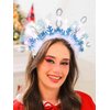 Urieo Christmas Snowflake Light up Headband White Beads Headbands with LED Lights Beaded Fluffy Ball Costume Party Hair band for Women