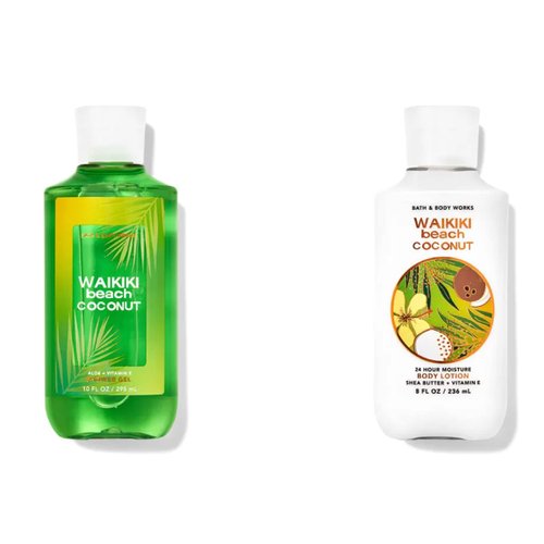 Bath and Body Works Gift Set of 10 oz Shower Gel and 8 oz Lotion (Waikiki Beach Coconut)