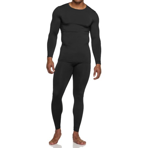 TSLA Men's Thermal Underwear Set, Microfiber Soft Fleece Lined Long Johns, Winter Warm Base Layer Top & Bottom, Soft Micro Fleece Black, Medium