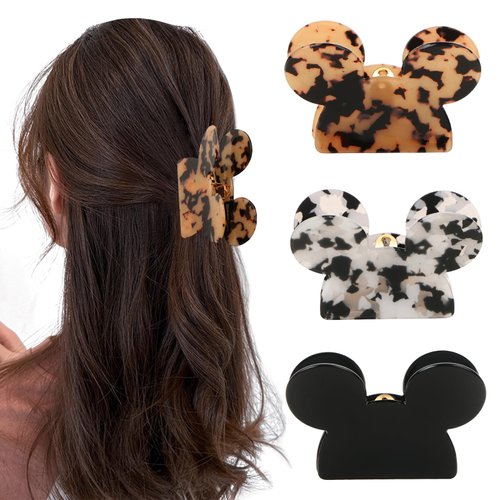 BENOSPACE 3Pcs Acrylic Hair Clip, Mouse Head Hair Claw Clips for Ladies' Thin Medium Curly Hair, Non-slip Hair Catch Barrette, Strong Hold Jaw Clamp Women Fashion Hair Styling Accessories