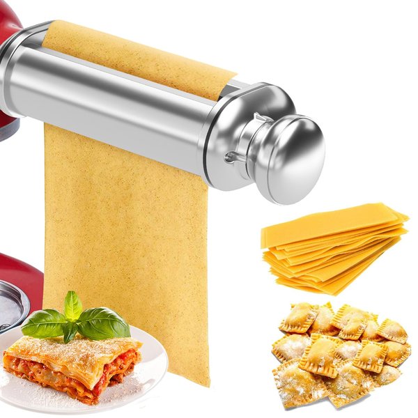 Electric Pasta Maker Attachment Dough Roller for All Kitchenaid Mixers, Noodle Ravioli Dumpling Maker with 8 Different Thicknesses Setting, Kitchen Aid Mixer Accessory Stainless Steel 1 Pack