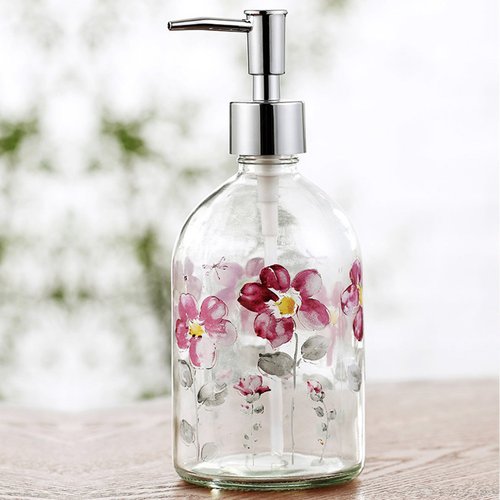 17oz Flower Glass Soap Dispenser Bottle with Plastic Pump