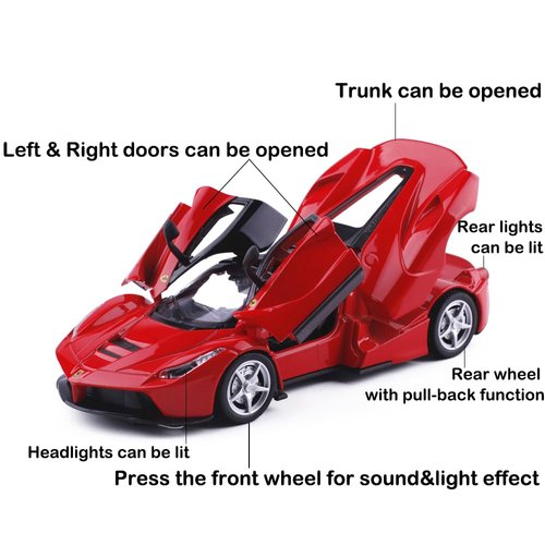 Alloy Collectible Red Ferrari Race LaFerrari Pull Back Vehicles Diecast Cars Model with Lights and Sound