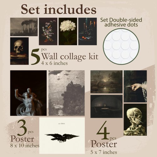 97 Decor Dark Academia Room Decor - Gothic Home Decor, Moody Halloween Decor, Dark Academia Aesthetic Pictures, Creepy Posters Goth Art Prints, Edgy Witchy Gallery Wall Art for Bedroom (Unframed)
