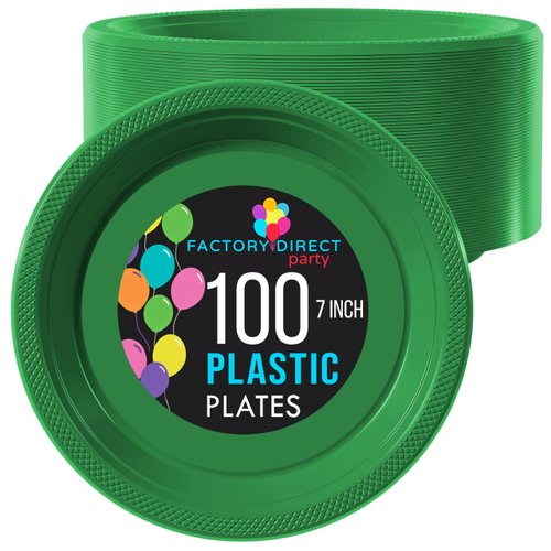 Exquisite 7 Inch. Dessert Plates Emerald Green Plastic Plates Disposable, 100 Count Green Plate Set, Disposable Plates For Party, Plastic Plates For Party, Great Party Supplies & Plastic Party Plates